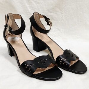 kate spade Ankle Strap w Buckle Leather Block Heels with Punch Out Strap